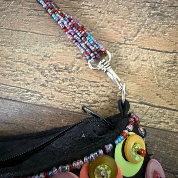 Funky Beaded Button Shoulder Bag Multi Color Boho Chic